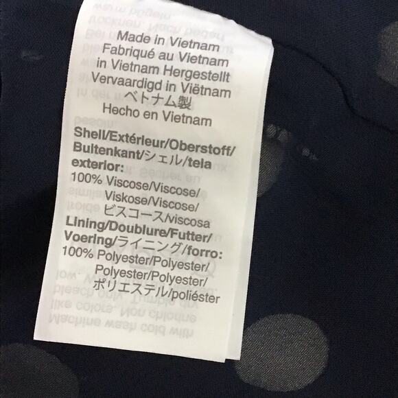 J Crew Navy Blue Cream Polka Dot Silky Peplum Crepe Fitted Button Up Down Top 10 - Picture 7 of 9